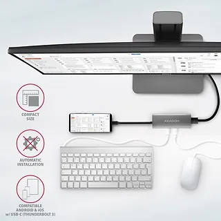 AXAGON HMC-5G21 Wieloportowy hub USB 5in1, 10Gbps, 2x USB-A + 2x USB-C + HDMI 4K/30Hz, PD 60W, 13cm USB-C kabel