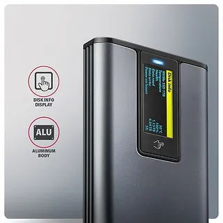 AXAGON EEM2-SD2 Obudowa zewnętrzna aluminiowa bezśrubowa USB-A/C 3.2 Gen2 M.2 NVMe/SATA display LCD