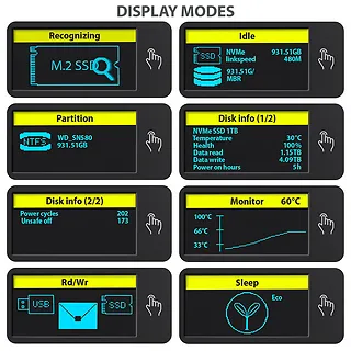 AXAGON EEM2-SD2 Obudowa zewnętrzna aluminiowa bezśrubowa USB-A/C 3.2 Gen2 M.2 NVMe/SATA display LCD