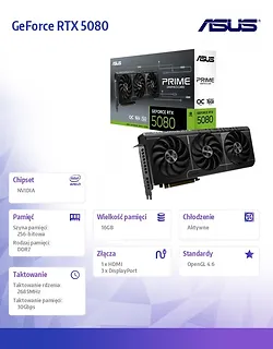 Asus Karta graficzna GeForce RTX 5080 Prime OC 16GB GDDR7 256bit 3DP/HDMI
