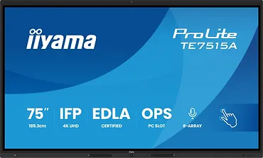IIYAMA Monitor 75 cali TE7515A-B1AG IPS,4K,40pkt,550cd,DeepContrast-IR+,    HDMI x2,DP,USB-C, 2 x 20W, OPS Slot x1, 5xUSB, 2xRJ45,8-Array,EDLA, WiFi,PiP, iiW