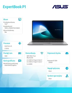 Asus Notebook ExpertBook P1 P1503CVA-S70908 i5-13420H 8GB/512GB/noOS
