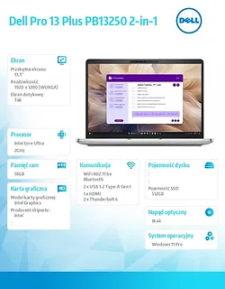 Laptop Dell Pro 13 Plus PB13250 W11P U5 235U/16GB/512GB/2in1 13.3 FHD+ Touch/Int/FgrPr & SmtCd/FHD/IRCam/Mic/WLAN+BT/Bckl Kb/3C/vPro/3YPS Aluminium