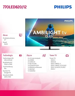 Philips Telewizor OLED 77 cali 77OLED820/12