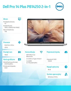 Laptop Dell Pro 14 Plus PB14250 W11P U5 235U/16GB/512GB/2in1 14.0 FHD+ Touch/Int/FgrPr&SmtCd/Cams&Mic/WWAN Ready+BT/BcklKb/3C/vPro/3YPS Aluminum
