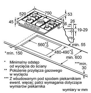 Bosch Płyta gazowa PCQ7A5I90 75 cm inox