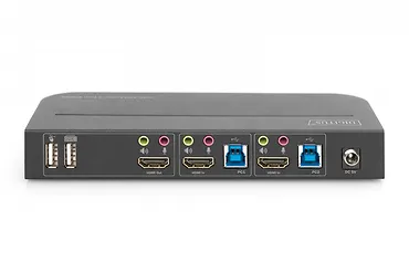 Digitus Przełącznik KVM 2 portowy, 2x HDMI IN, 1x HDMI OUT, 2x USB A, 1x Audio, 4K x 2K 60Hz, IN&OUT