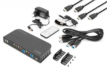 Digitus Przełącznik KVM 2 portowy, 2x HDMI IN, 1x HDMI OUT, 2x USB A, 1x Audio, 4K x 2K 60Hz, IN&OUT