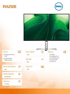 Dell Monitor 23.8 cala P2425DE IPS LED QHD (2560x1440)/16:9/HDMI/2xDP/2xUSB-C/3xUSB/3Y AES&PPG