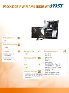 MSI Płyta główna PRO X870E-P WIFI AM5 4DDR5 ATX