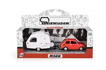 Daffi Zestaw Fiat 126p + przyczepa Niewiad&oacute;w kemping, czerwona