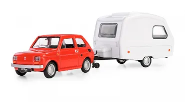 Daffi Zestaw Fiat 126p + przyczepa Niewiad&oacute;w kemping, czerwona