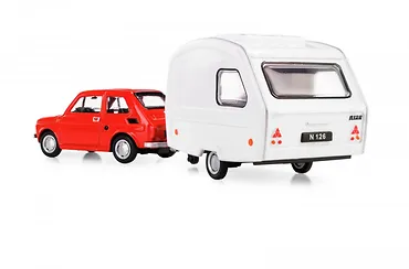 Daffi Zestaw Fiat 126p + przyczepa Niewiad&oacute;w kemping, czerwona