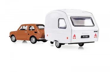 Daffi Zestaw Fiat 126p + przyczepa Niewiad&oacute;w kemping, brązowy