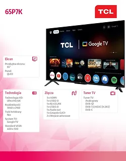 TCL Telewizor LED 65 cali 65P7K
