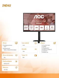AOC Monitor 24E4U 23.8 cala IPS 120Hz HDMI DP VGA Pivot Głośniki