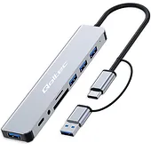 Qoltec HUB Adapter 8w1 USB-C/USB | USB-C | 4xUSB | SD/TF card | Jack    3.5mm TRRS