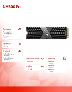 Lexar Dysk SSD NM800 Pro 512GB NVMe M.2 2280 7500/3500 radiator