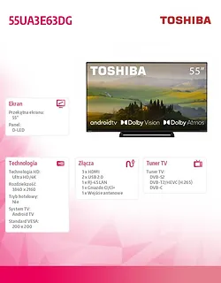 Toshiba Telewizor LED 55 cali 55UA3E63DG