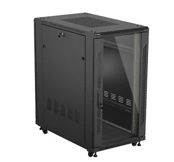 Lanberg Szafa instalacyjna rack stojąca 19" 22U 600x1000 czarna drzwi   przeszkolne ( flat pack)
