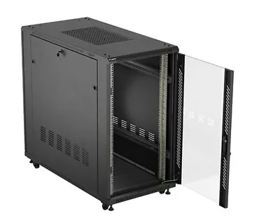 Lanberg Szafa instalacyjna rack stojąca 19" 22U 600x1200 czarna drzwi   przeszklone (flat pack)