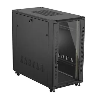 Lanberg Szafa instalacyjna rack stojąca 19" 22U 600x1200 czarna drzwi   przeszklone (flat pack)