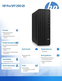 HP Inc. Komputer Pro 290 SFF G9 i5-12400 512GB/16GB/W11P      B6ZD3ET