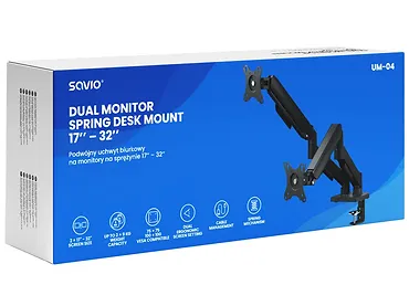 SAVIO UM-04 Podwójny uchwyt biurkowy na monitory 17