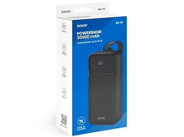 Powerbank 30000 mAh Szybkie ładowanie QC PD Ekran LED USB USB-C Savio BA-10
