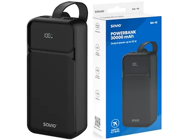 Powerbank 30000 mAh Szybkie ładowanie QC PD Ekran LED USB USB-C Savio BA-10