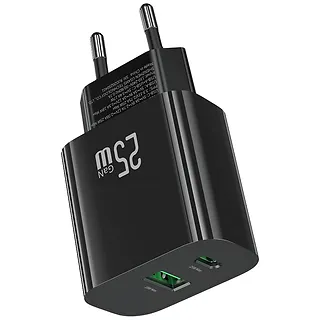 USAMS Ładowarka sieciowa 25W 1xUSB-C 1xUSB-A Fast Charging Czarna