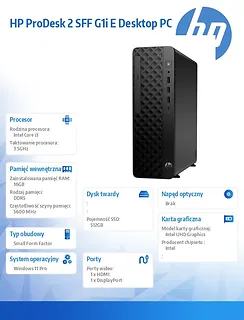 HP Inc. Komputer ProDesk 2 SFF G1i E i3-14100 512GB/16GB/W11P     B6ZC4ET
