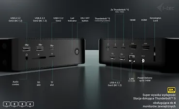 i-tec Stacja dokującaThunderbolt5 Quattro Display Docking Station 5x USB 2.5 GLan Power Delivery 140W