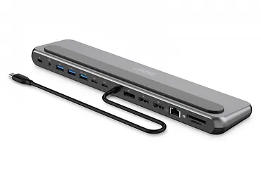Digitus Stacja dokująca USB-C 12 portowa, max. 8K/30Hz z HDR, HDMI, DP, max. 3 monitory (MST), USB-C 3.2 Gen2, Gigabit Ethernet, SD/Micro SD, PD 100W