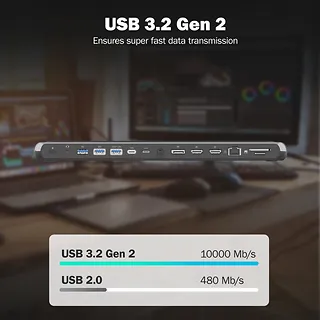 Digitus Stacja dokująca USB-C 12 portowa, max. 8K/30Hz z HDR, HDMI, DP, max. 3 monitory (MST), USB-C 3.2 Gen2, Gigabit Ethernet, SD/Micro SD, PD 100W