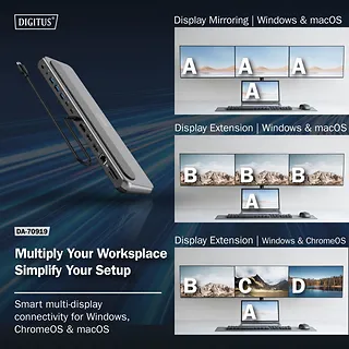 Digitus Stacja dokująca USB-C 12 portowa, max. 8K/30Hz z HDR, HDMI, DP, max. 3 monitory (MST), USB-C 3.2 Gen2, Gigabit Ethernet, SD/Micro SD, PD 100W
