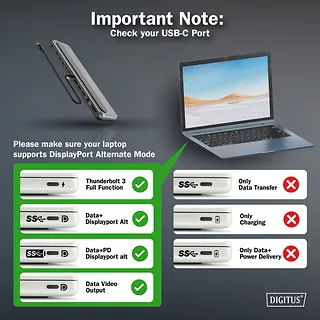 Digitus Stacja dokująca USB-C 12 portowa, max. 8K/30Hz z HDR, HDMI, DP, max. 3 monitory (MST), USB-C 3.2 Gen2, Gigabit Ethernet, SD/Micro SD, PD 100W