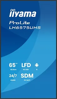 IIYAMA Monitor 65 cali LH6575UHS-B2AG,24/7,IPS,ANDROID.11,4K,  WiFi,         iiSignage2, FailOver, EShare, 24/7, full daisy chain