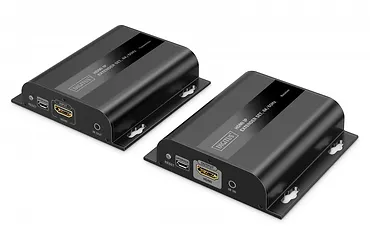 Digitus Przedłużacz (extender) po skrętce kat.6 HDMI 4K/60Hz przez IP 1G lub do 120m/200m, max. 253 odbiorniki, sterowanie IR - zestaw (odbiornik/nadajnik)