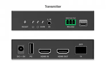 Digitus Przedłużacz (extender) światłowodowy HDMI 4K/60Hz z KVM USB 1.1 przez IP 1G lub do 40km/300m, max. 253 odbiorniki, HDMI Loop-Out, Audio - zestaw