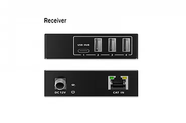 Digitus Przedłużacz (extender) po skrętce kat.6A  USB 3.1 Gen1 do 100m, 3x USB-A, 1x USB-C do 5 Gbps, 1x RJ45 (Gigabit Ethernet) - zestaw (odbiornik/nadajnik)