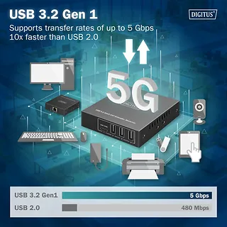 Digitus Przedłużacz (extender) po skrętce kat.6A  USB 3.1 Gen1 do 100m, 3x USB-A, 1x USB-C do 5 Gbps, 1x RJ45 (Gigabit Ethernet) - zestaw (odbiornik/nadajnik)