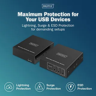Digitus Przedłużacz (extender) po skrętce kat.6A  USB 3.1 Gen1 do 100m, 3x USB-A, 1x USB-C do 5 Gbps, 1x RJ45 (Gigabit Ethernet) - zestaw (odbiornik/nadajnik)