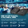 Digitus Przedłużacz (extender) po skrętce kat.6 USB 2.0 do 150m, 4x USB-A do 480 Mbps, 1x RJ45 (Gigabit Ethernet) - zestaw (odbiornik/nadajnik)
