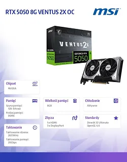 MSI Karta graficzna RTX 5050 8GB VENTUS 2X OC GDDR6 128BIT DP/HDMI
