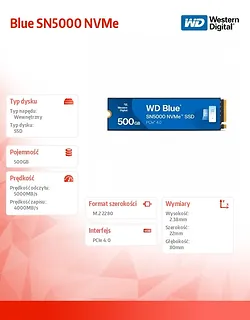 Western Digital Dysk SSD Blue 500GB M.2 2280 SN5000 NVMe PCIE4.0