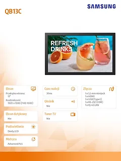 Samsung Monitor profesjonalny 13 cali QB13C LH13QBCEBGBXEN