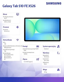 Samsung Tablet Galaxy Tab S10 FE X526 10.9 cala 5G 8/128GB Szary EE