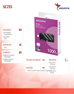 Adata Dysk SSD External SC735 1TB U3.2C 1000/1000MB/s Grey