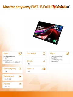Verbatim Monitor dotykowy PMT-15 Full HD portable